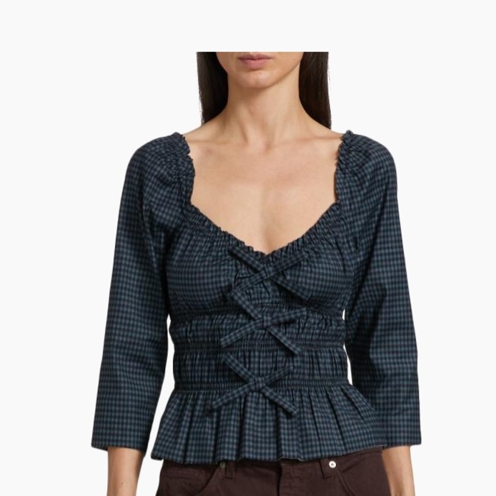 Reformation Black Checkered Blouse
